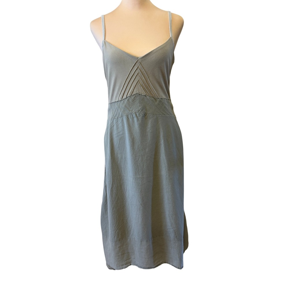 Sandro Midi Slip Dress Sz 1/S Green Mixed Media Parisian Shabby Chic Minimalist